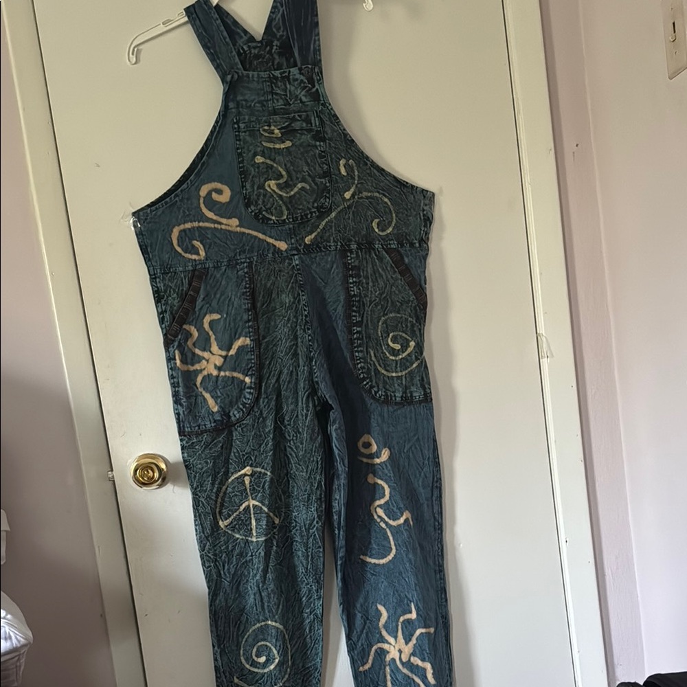 Rising International Blue Jumpsuit with hippie boho 60’s Designs